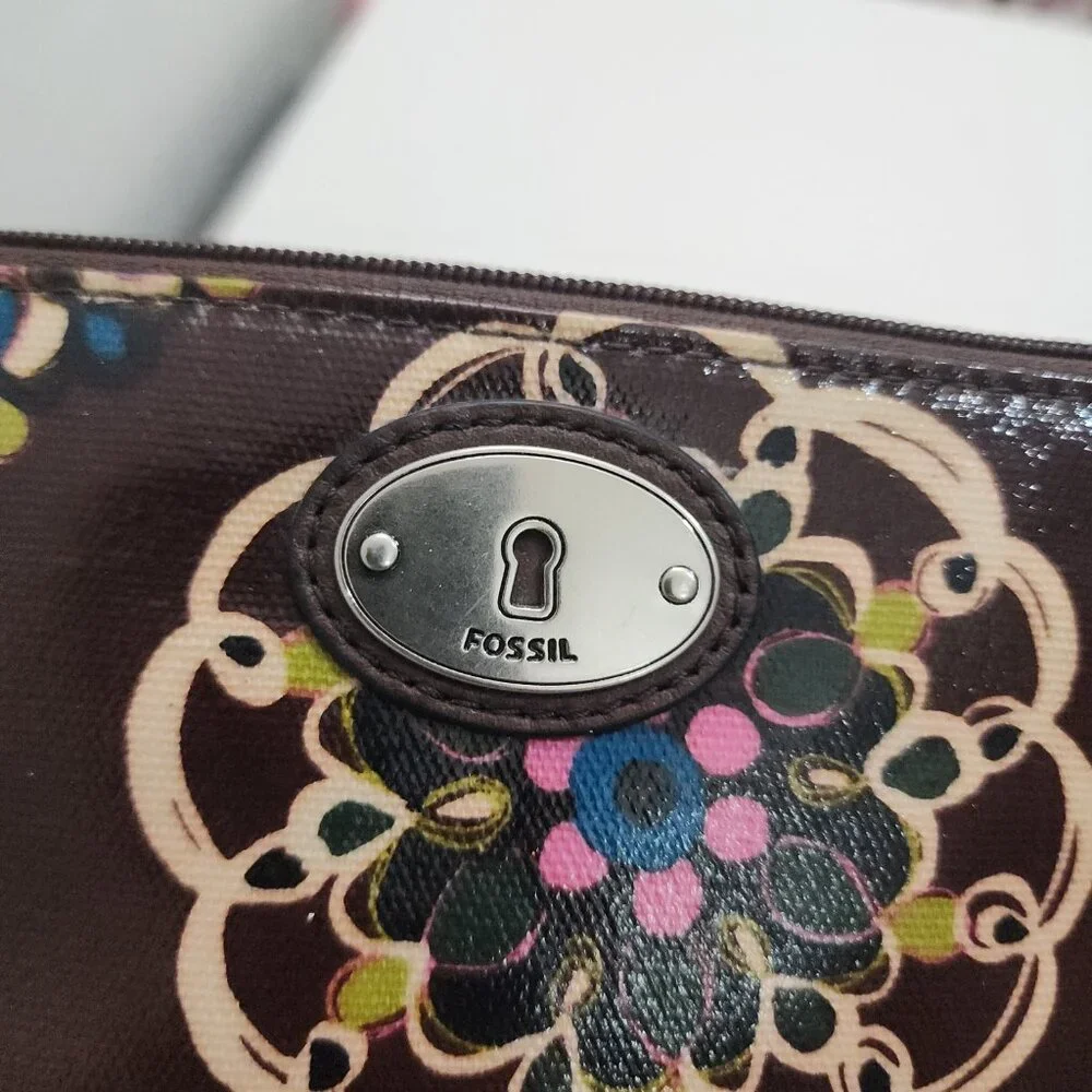 Fossil Floral Medallion Tablet Sleeve Brown Zip Case Boho 10x8